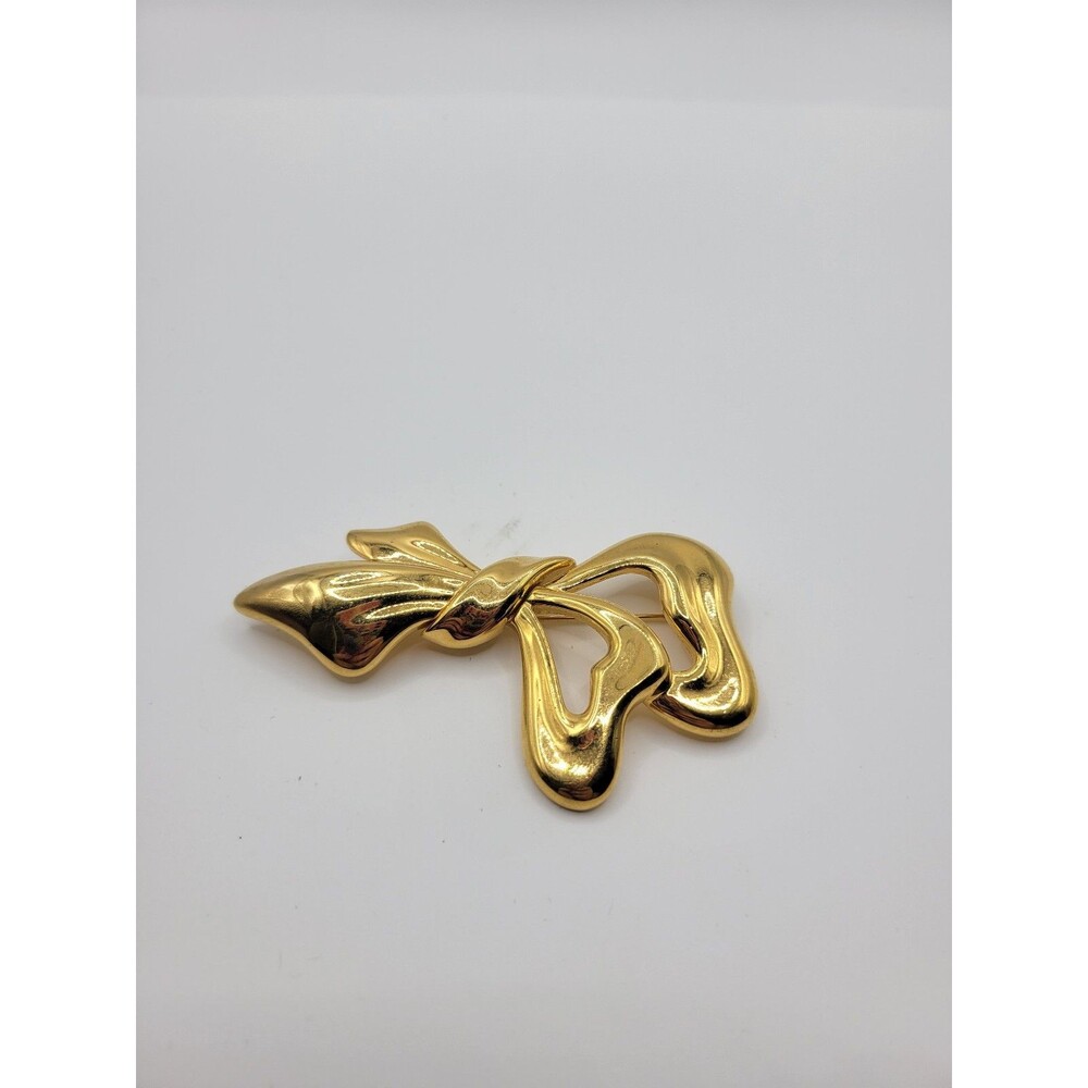 Vintage gold tone Large monet ribbon bow brooch